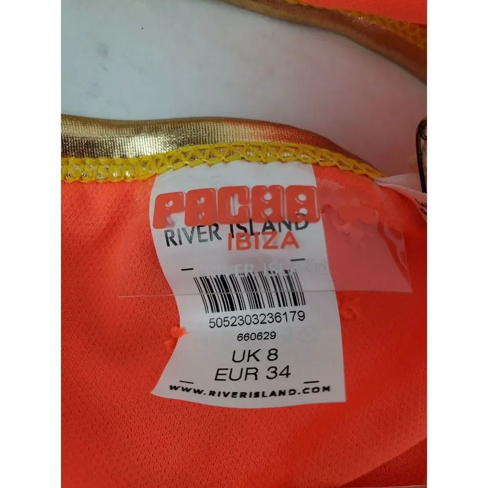NWT Pacha Ibiza River Island Womens Neon Orange Bikini Bottom US‎ Size 4